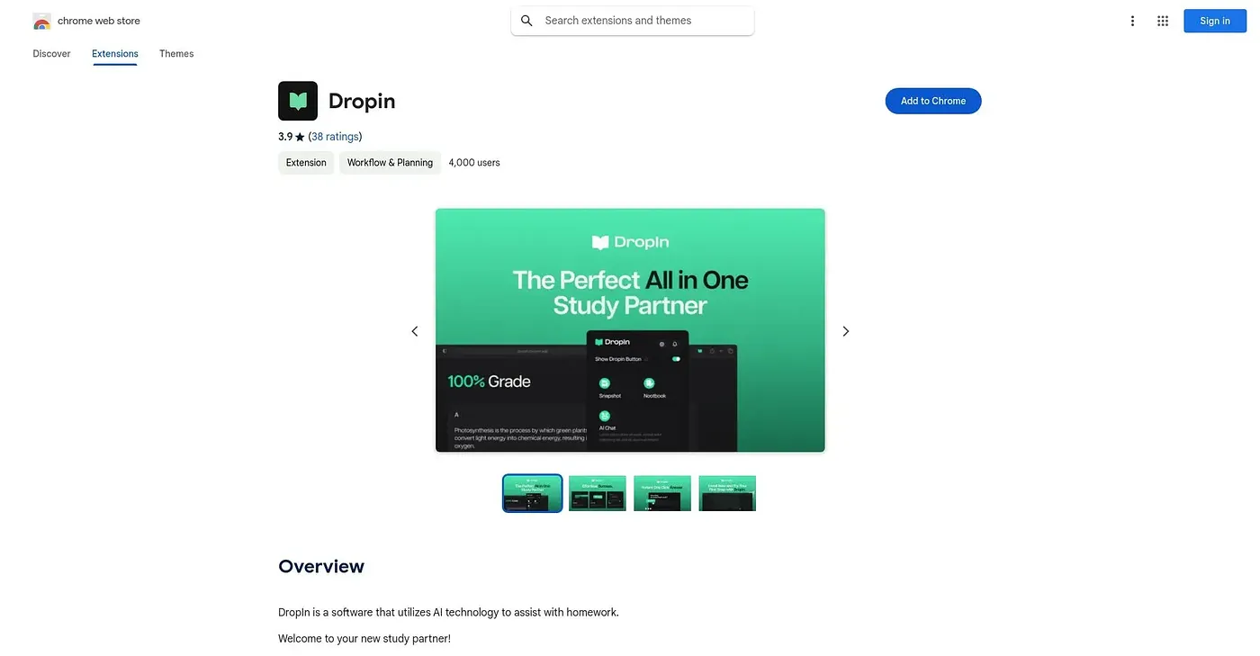 Screenshot of DropIn Chrome Extension