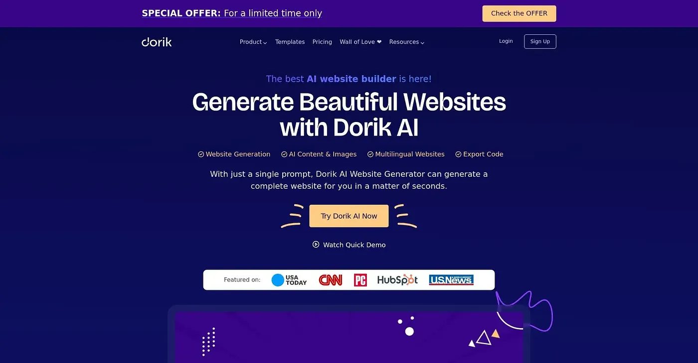Screenshot of Dorik AI