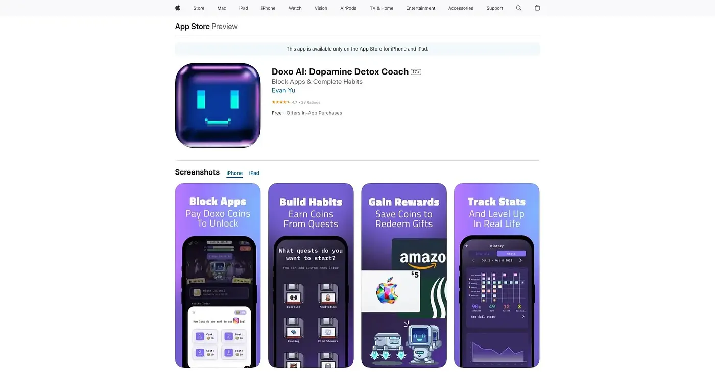 Screenshot of Doxo AI: Dopamine Detox Coach