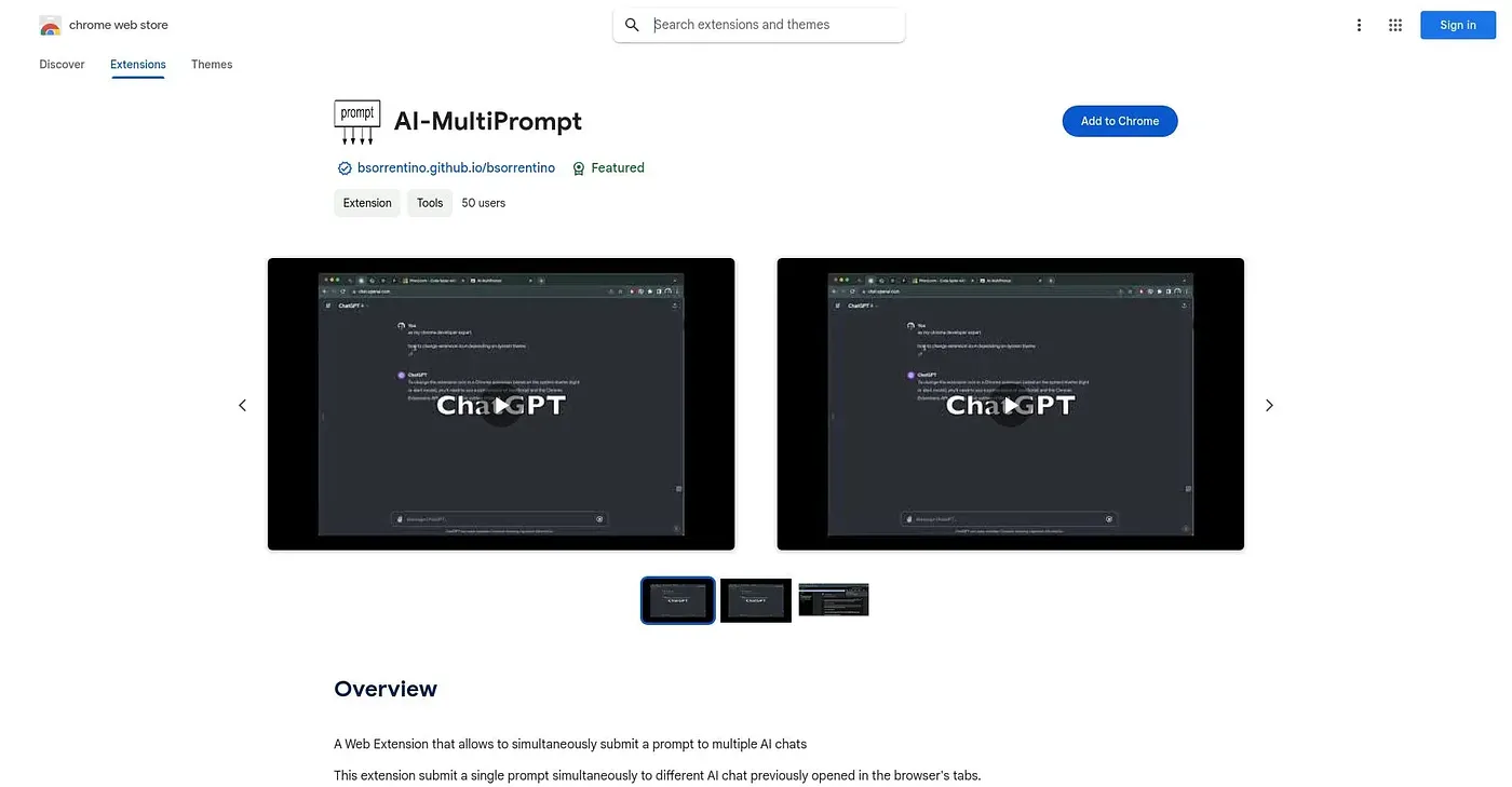Screenshot of AI Multiprompt Extension