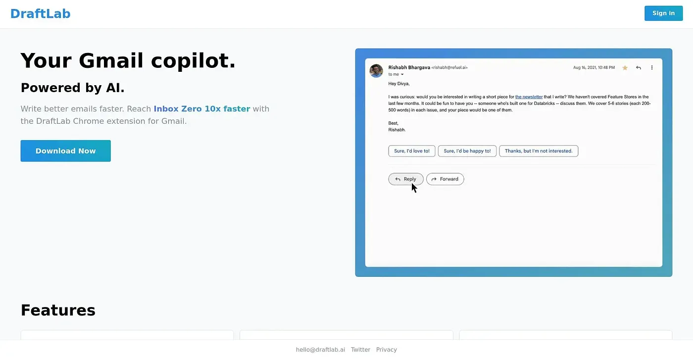Screenshot of Draft Lab AI