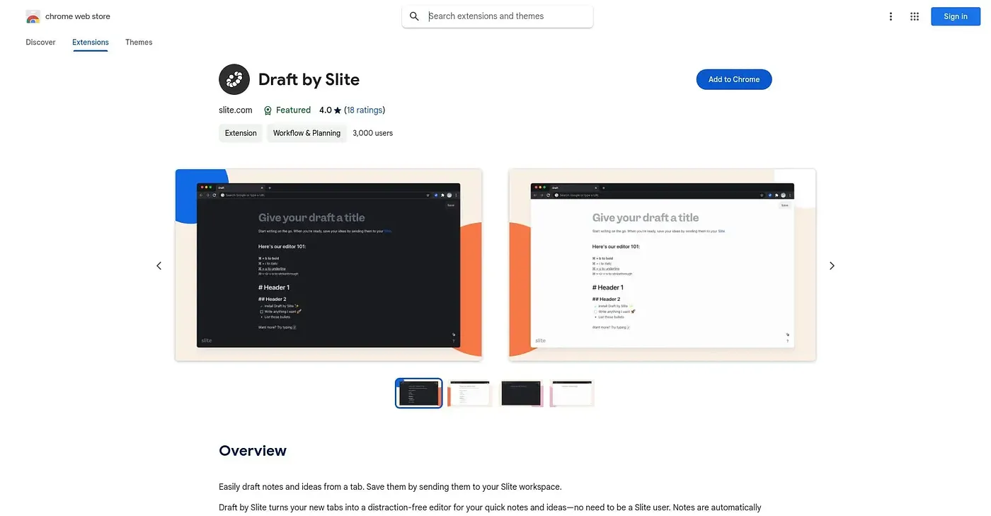 Screenshot of Draft by Slite Chrome Extension