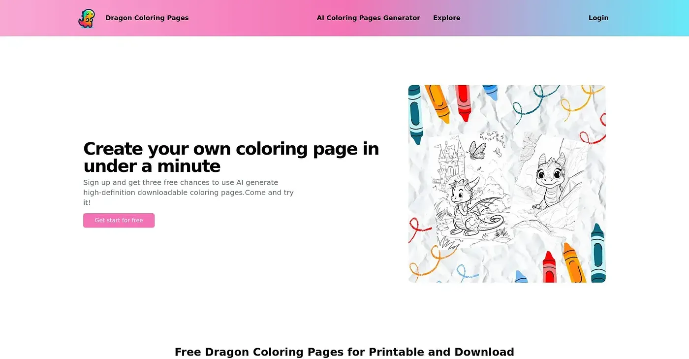 Screenshot of Dragon Coloring Pages