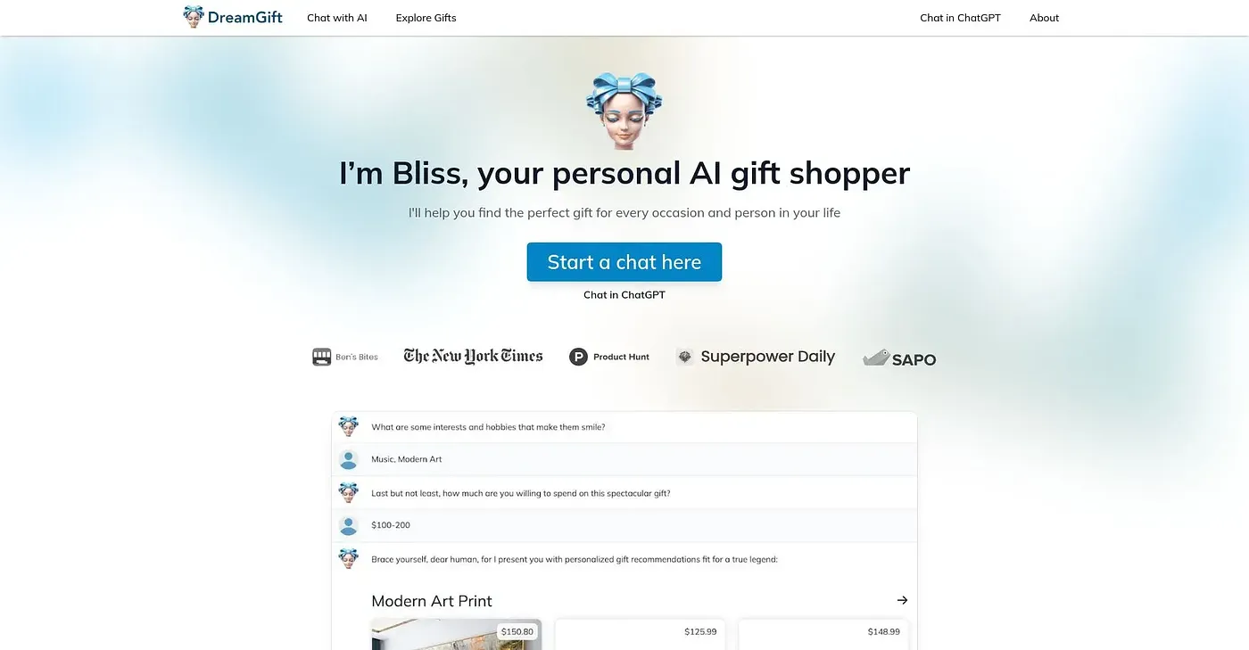 Screenshot of Dream Gift AI