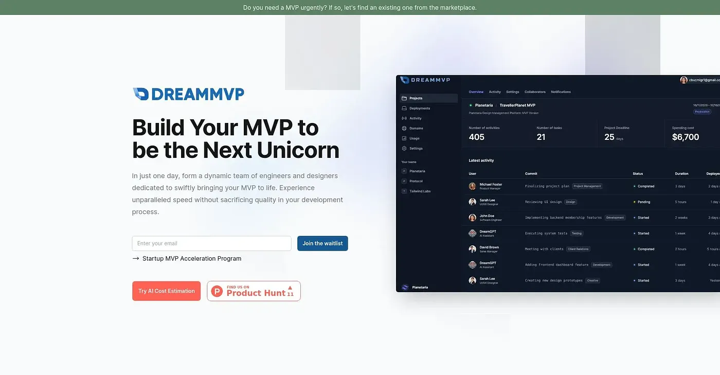 Screenshot of Dream MVP