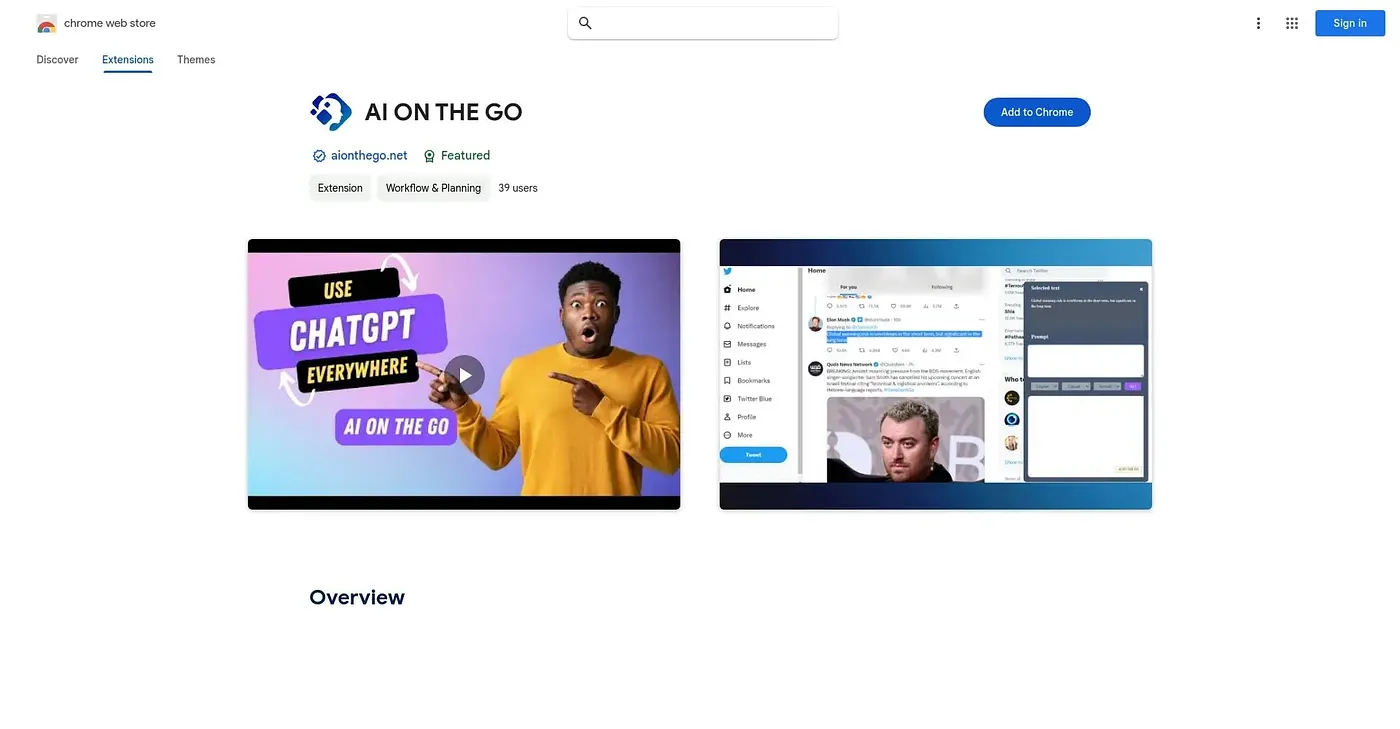 Screenshot of AI ON THE GO Chrome Extension