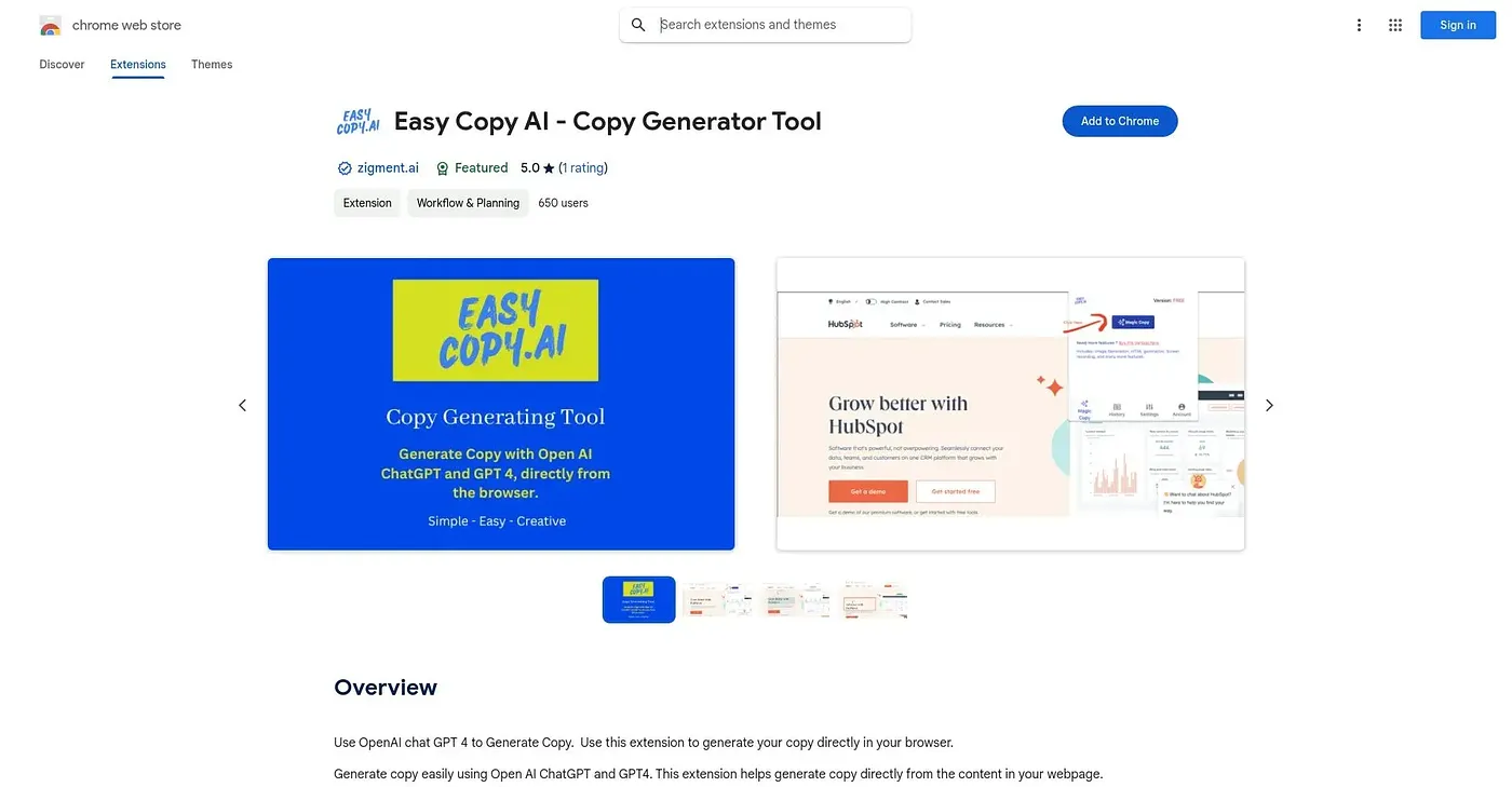 Screenshot of Easy Copy AI