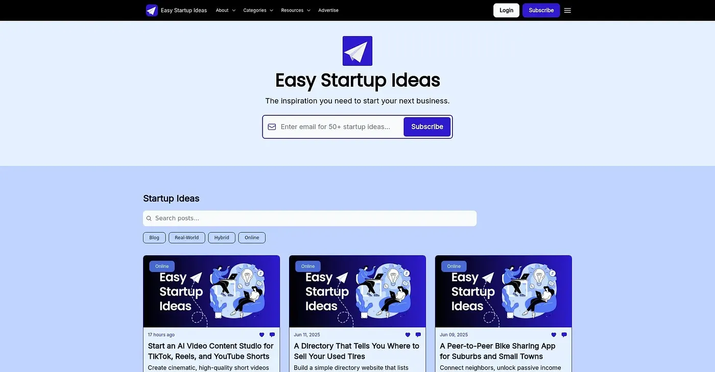 Screenshot of Easy Startup Ideas