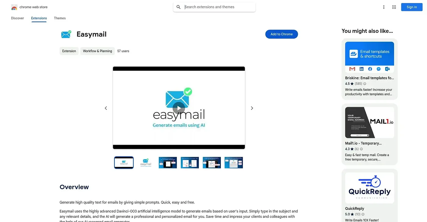 Screenshot of EasyMail Chrome Extension