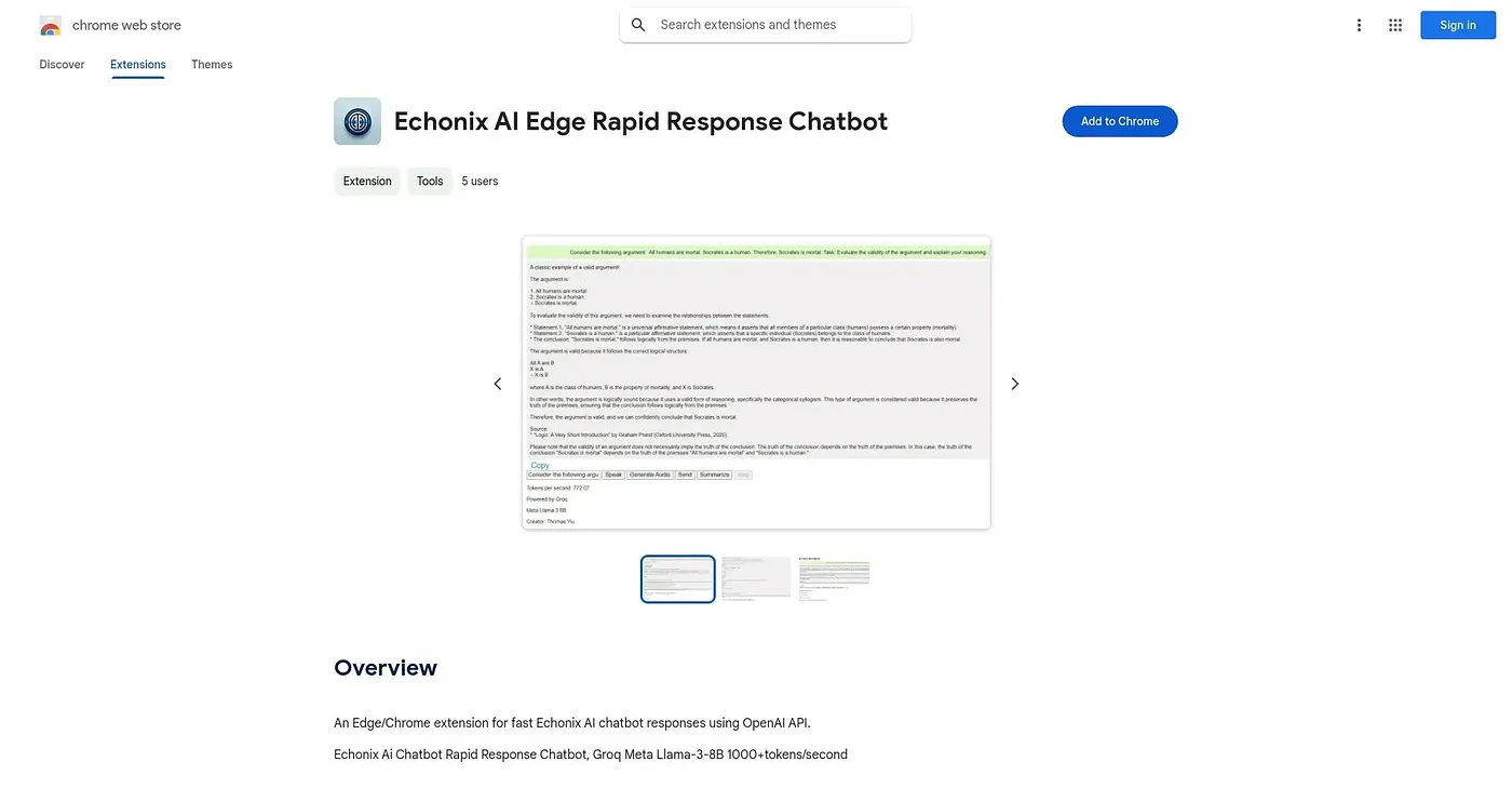 Screenshot of Echonix AI Edge Rapid Response Chrome Extension
