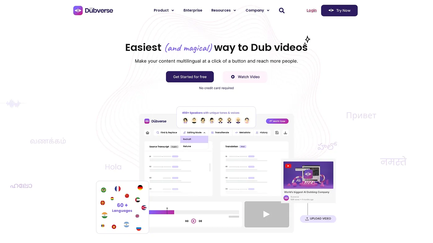 Screenshot of Dubverse.ai