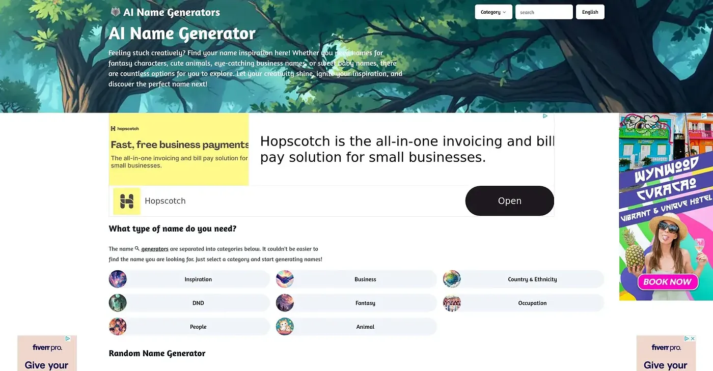 Screenshot of AI Name Generator