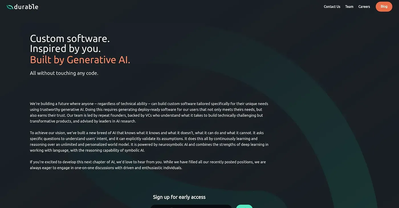 Screenshot of Durable AI