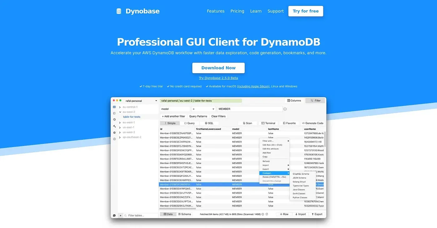 Screenshot of Dynobase