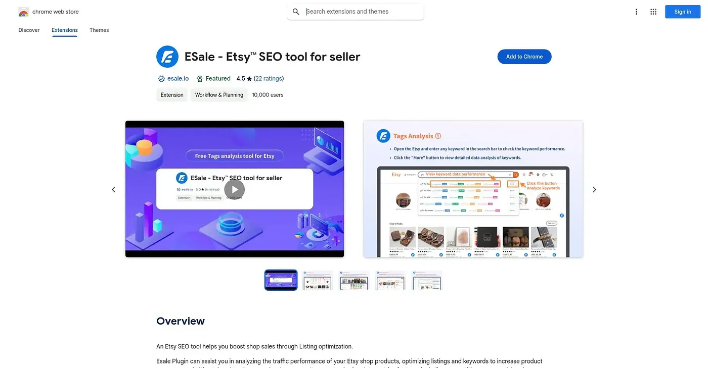 Screenshot of E sale Etsy SEO Tool Extension