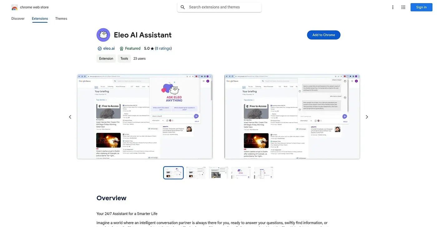 Screenshot of Eleo AI Assistant Chrome Extension