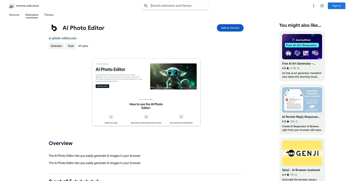 Screenshot of AI Photo Editor - Chrome Extension