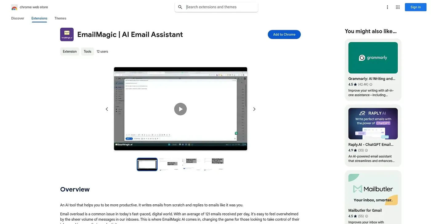 Screenshot of EmailMagic AI Chrome Extension
