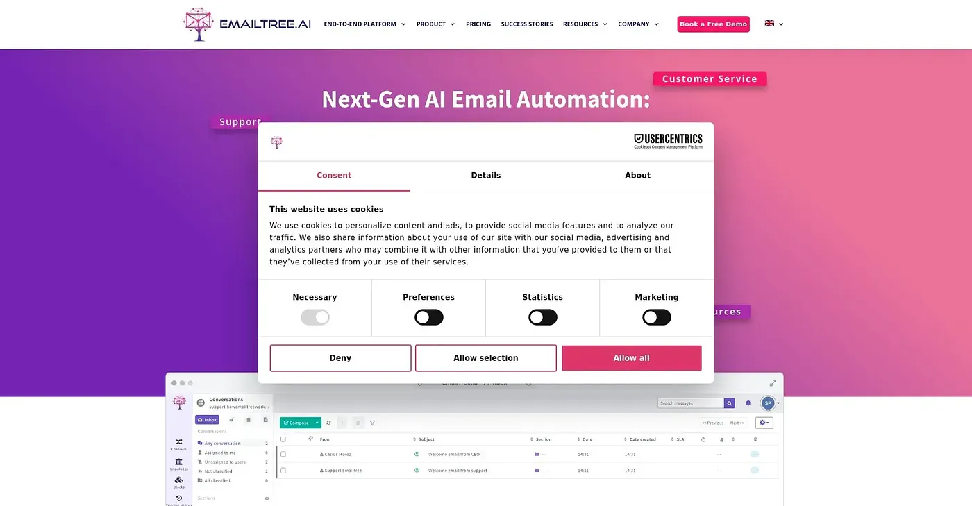 Screenshot of EmailTree AI