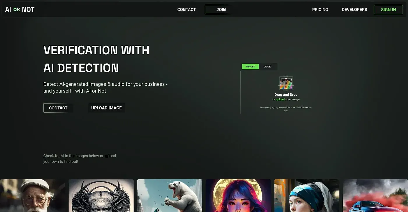 Screenshot of AI Or Not