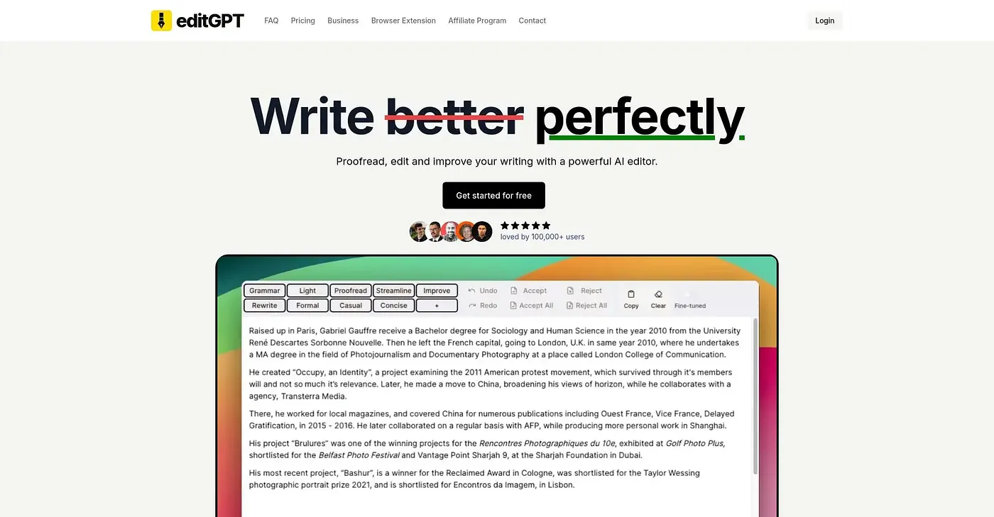 Screenshot of EditGPT Extension