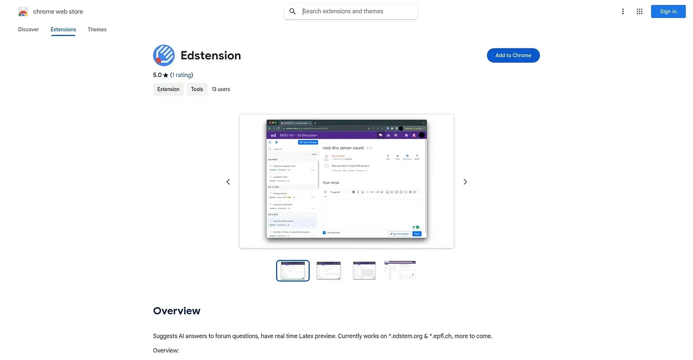 Screenshot of Edstension Chrome Extension