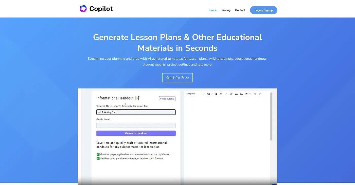 Screenshot of Education Copilot