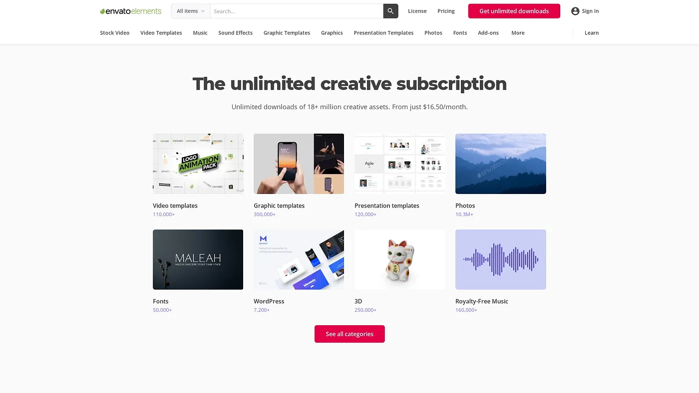 Screenshot of Envato Elements
