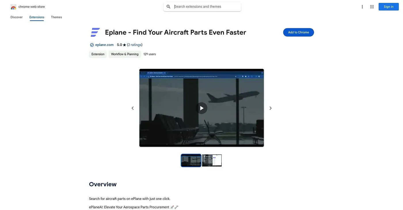 Screenshot of Eplane Find Your Aircraft Chrome Extension