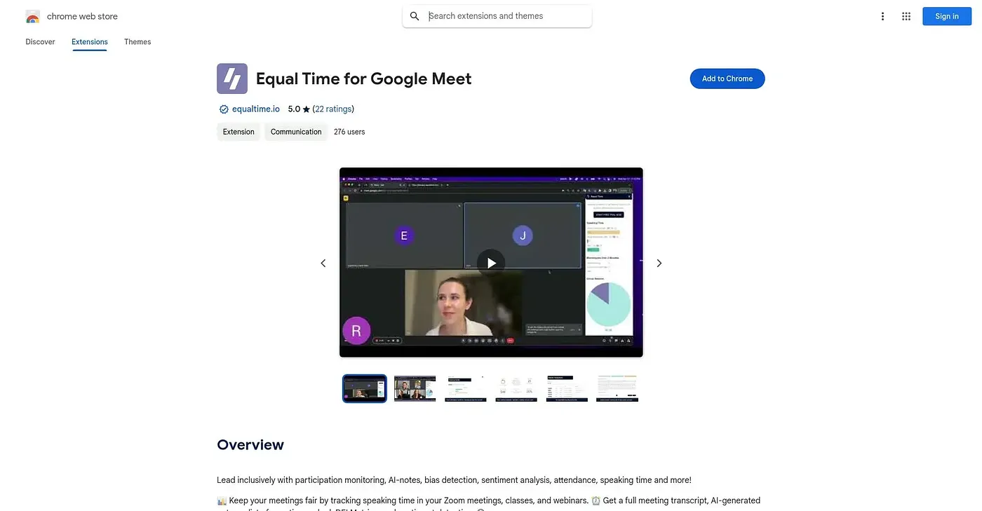 Screenshot of Equal Time For Google Meet Chrome Extension