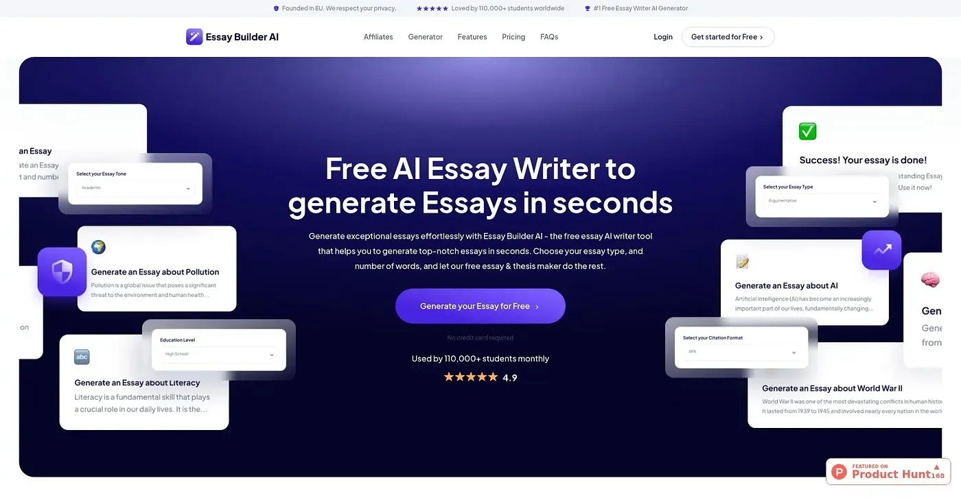 Screenshot of Essay Builder AI
