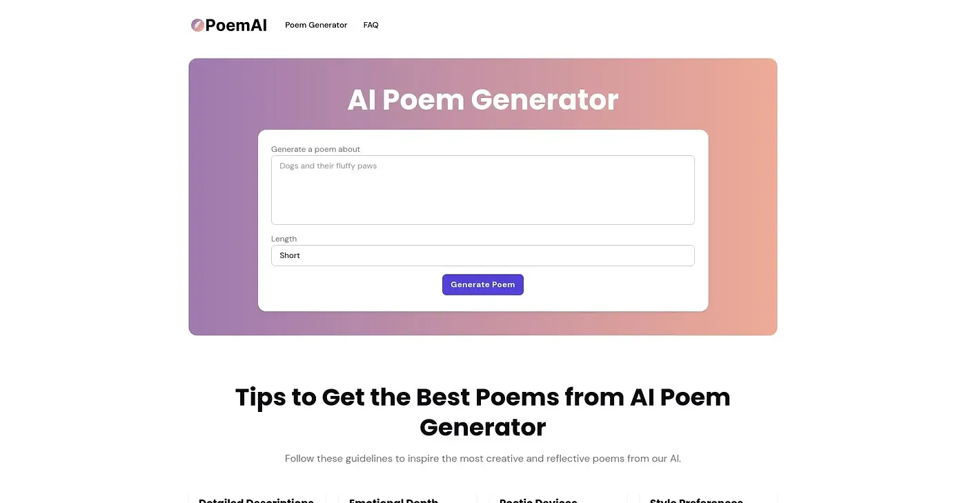 Screenshot of AI Poem Generator