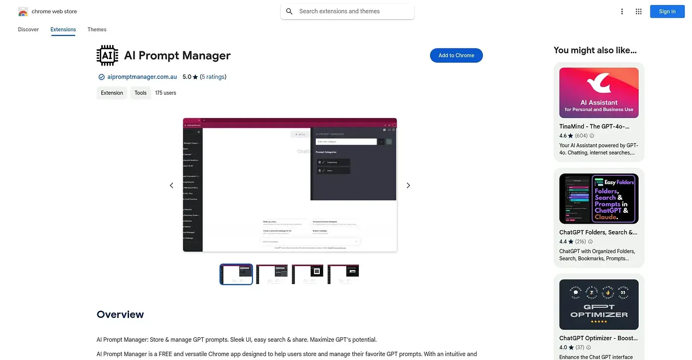 Screenshot of AI Prompt Manager