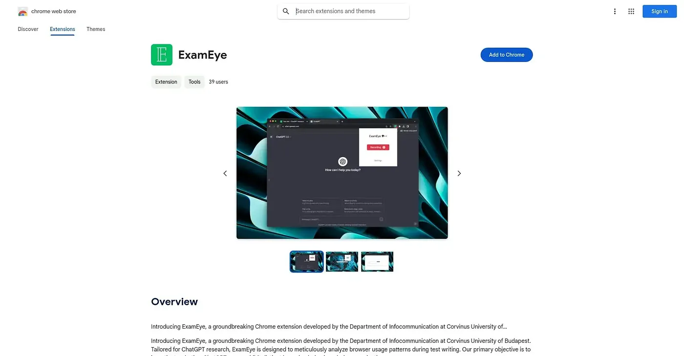 Screenshot of ExamEye Chrome Extension