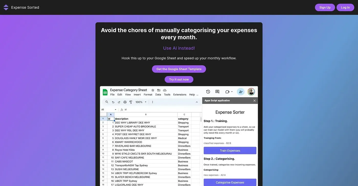 Screenshot of Expense Sorted