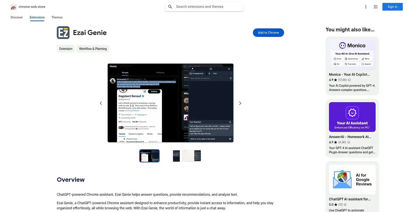Screenshot of Ezai Genie Chrome Extension