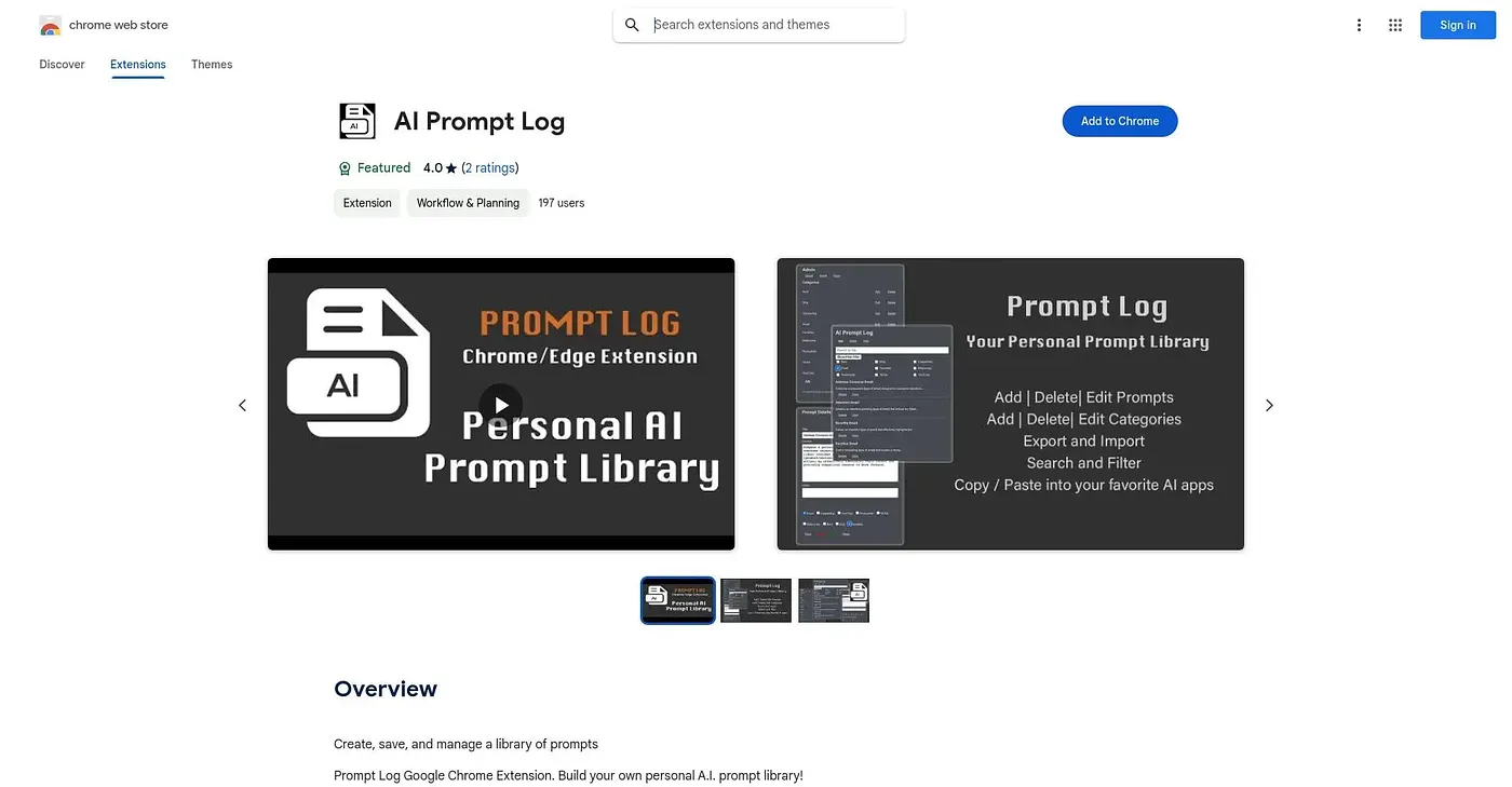 Screenshot of AI Prompt Log Extension
