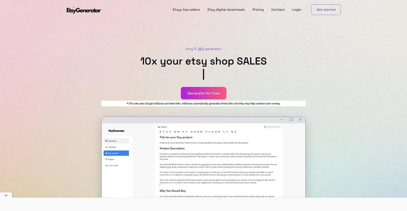 Screenshot of Etsy Generator