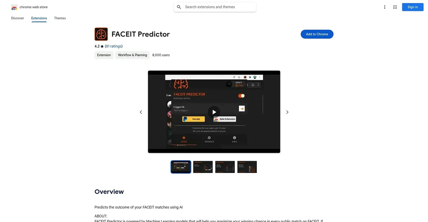 Screenshot of Faceit Predictor - Chrome Extension