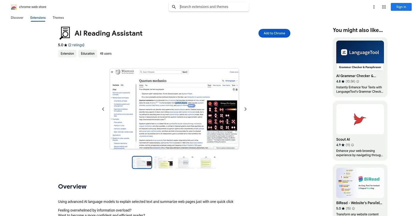 Screenshot of AI Reading Assistant Chrome Extension