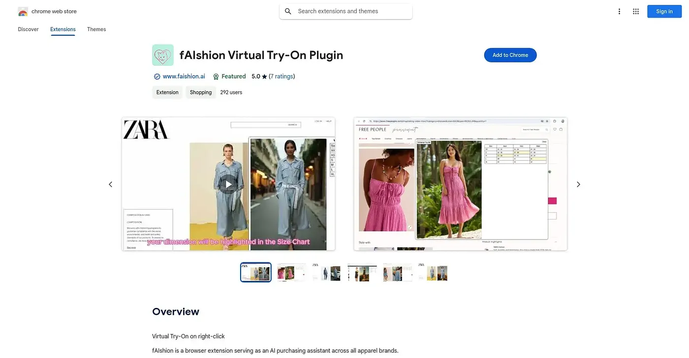 Screenshot of Faishion Virtual Try-On Chrome Extension