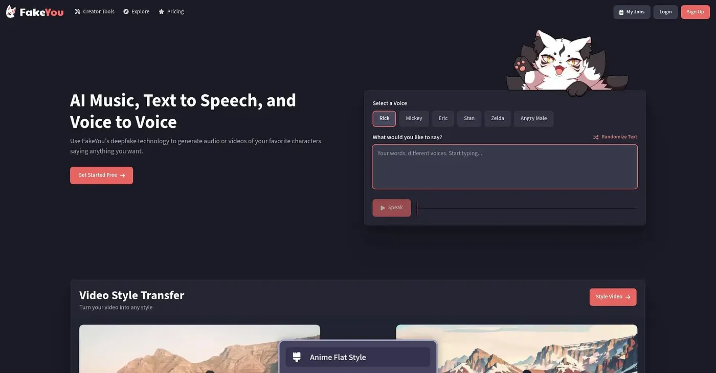 Screenshot of FakeYou