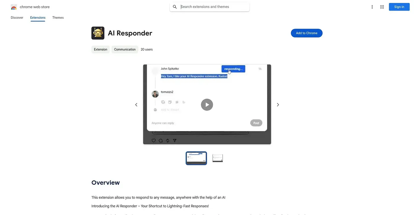Screenshot of AI Responder Chrome Extension