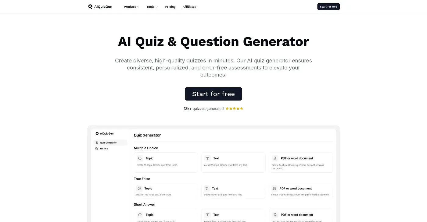 Screenshot of AI Quiz Gen