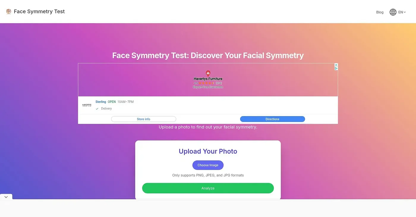 Screenshot of Face Symmetry Test
