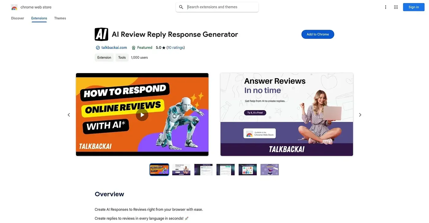 Screenshot of AI Review Reply Response