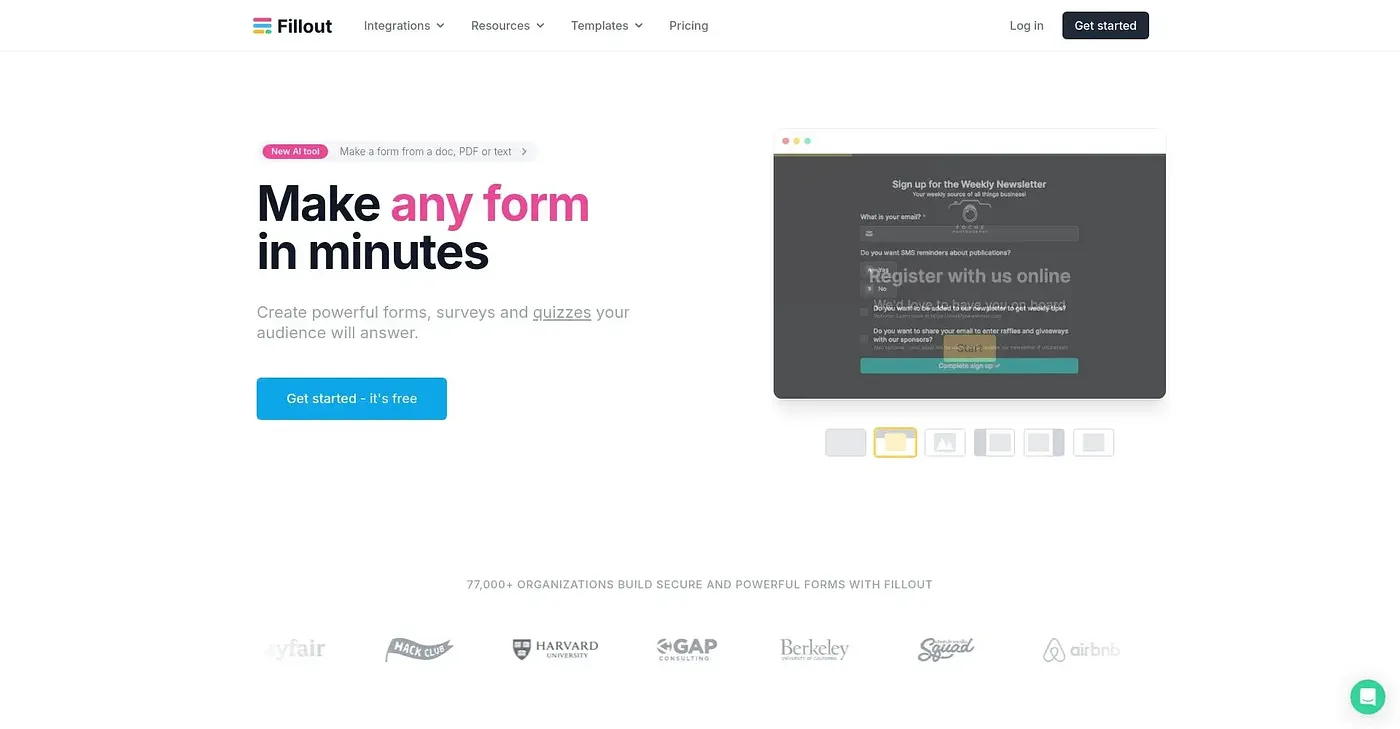 Screenshot of Fillout