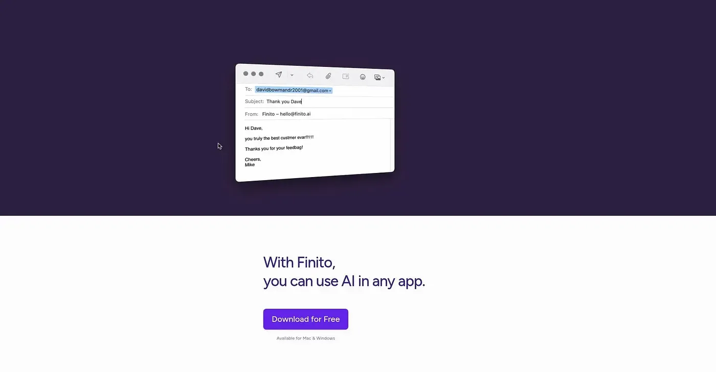 Screenshot of Finito AI