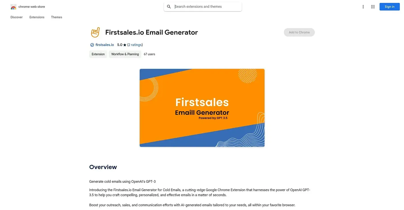 Screenshot of Firstsales.io Email Genera Chrome Extension