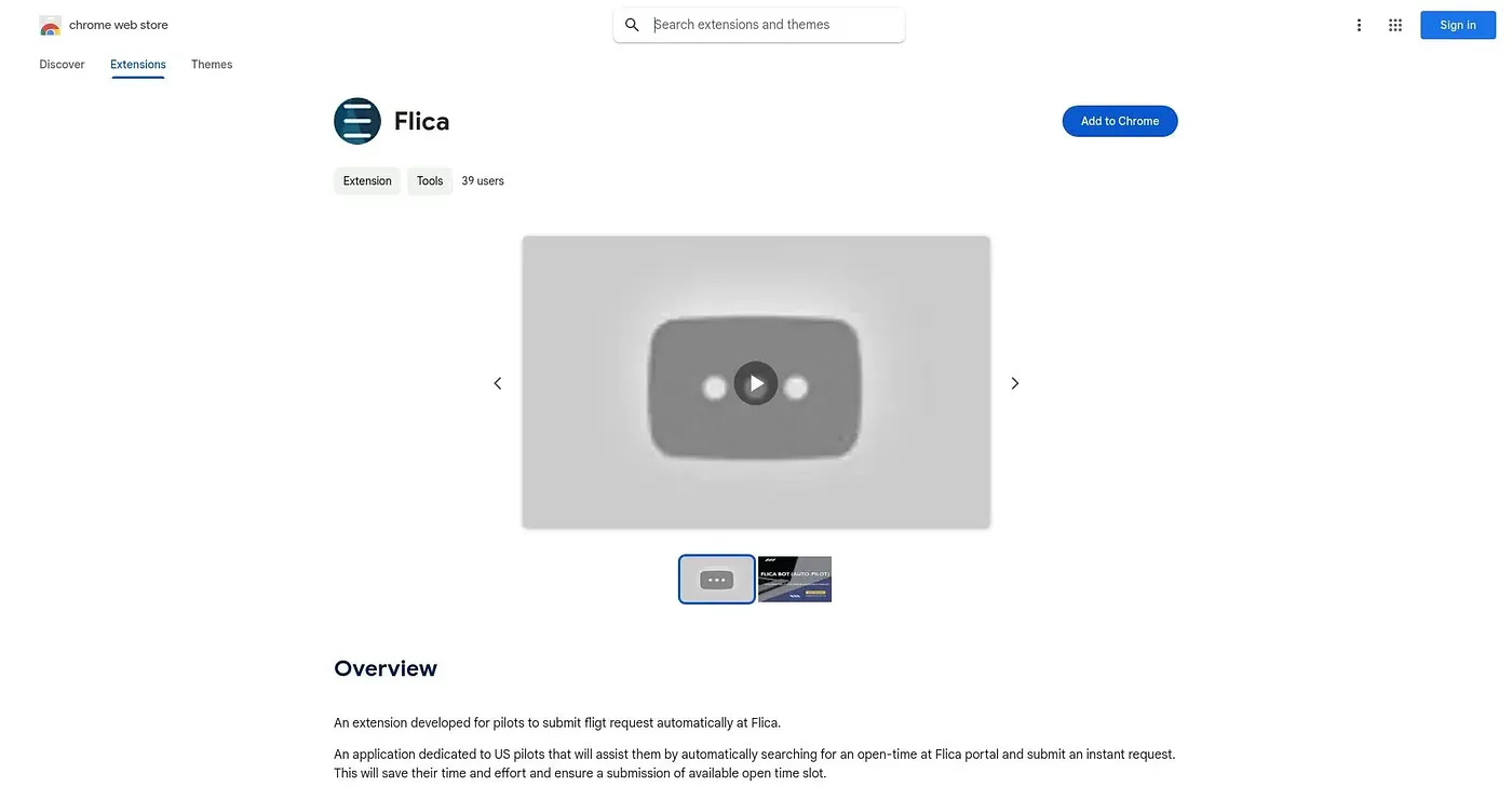 Screenshot of Flica Extension
